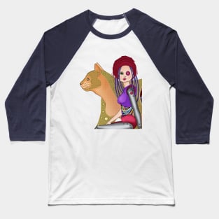Cyber girl and cyber cat. Cyber witch. Baseball T-Shirt